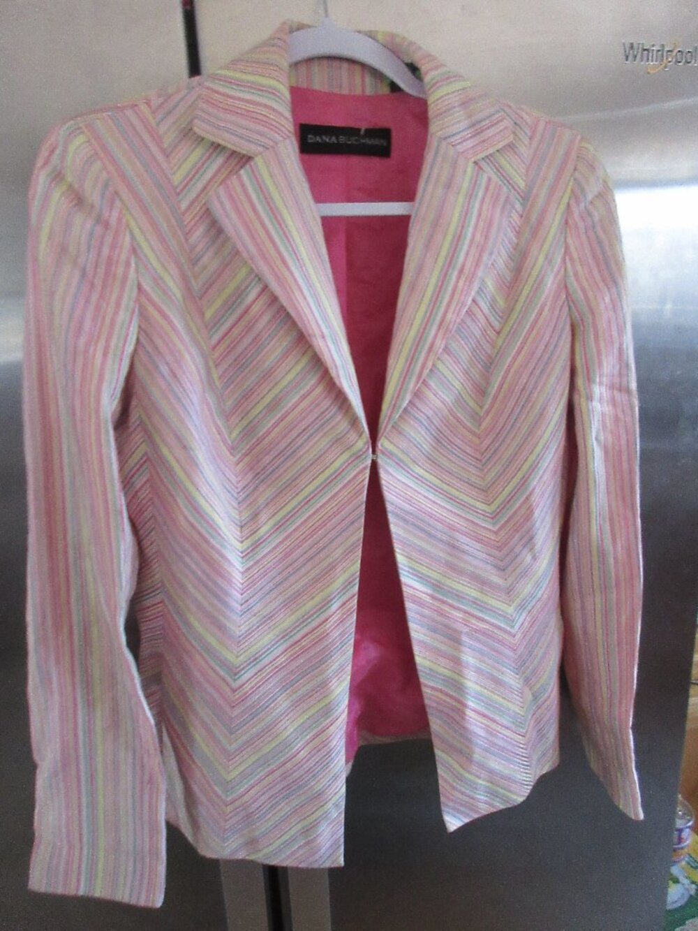 Dana Buchman Pink & Multi-Striped Blazer with pink lining size 4 vintage jacket